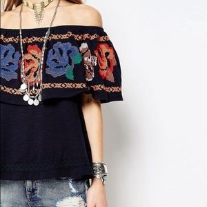 Free People Embroidered Off the Shoulder Top